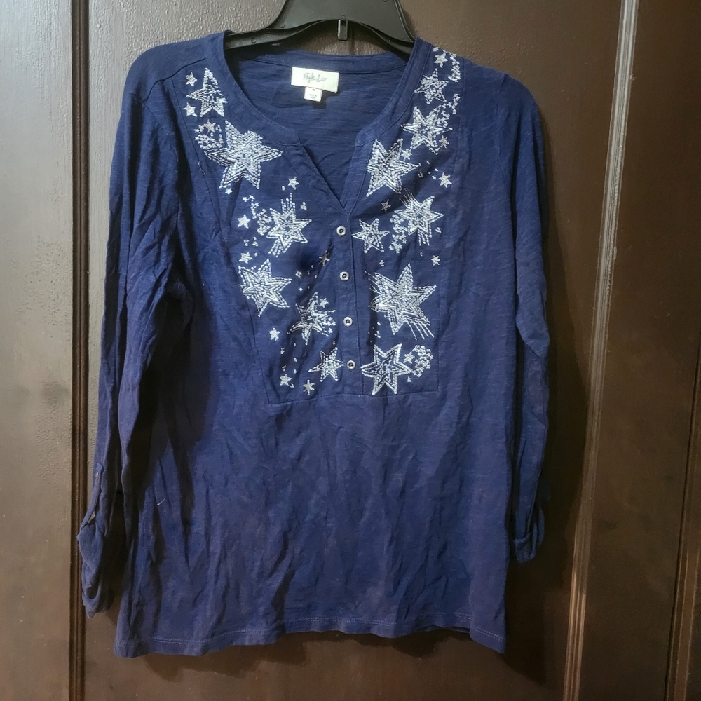 Style&Co long sleeves top color blue Size M